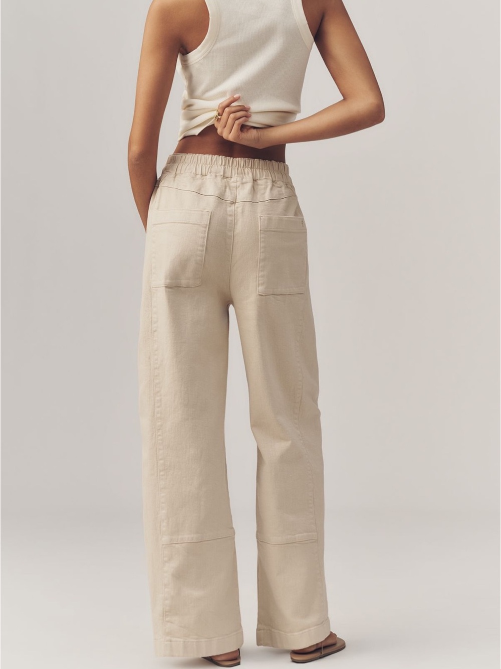 Pilcro/Anthropologie Relaxed Wide-Leg Drawstring Pants in Light Beige - Picture 3 of 3